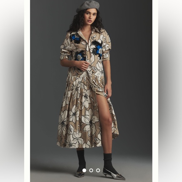 Anthropologie Dresses & Skirts - Anthropologie NWT Dhruv Kapoor Long-Sleeve Floral Midi Shirt Dress size M.